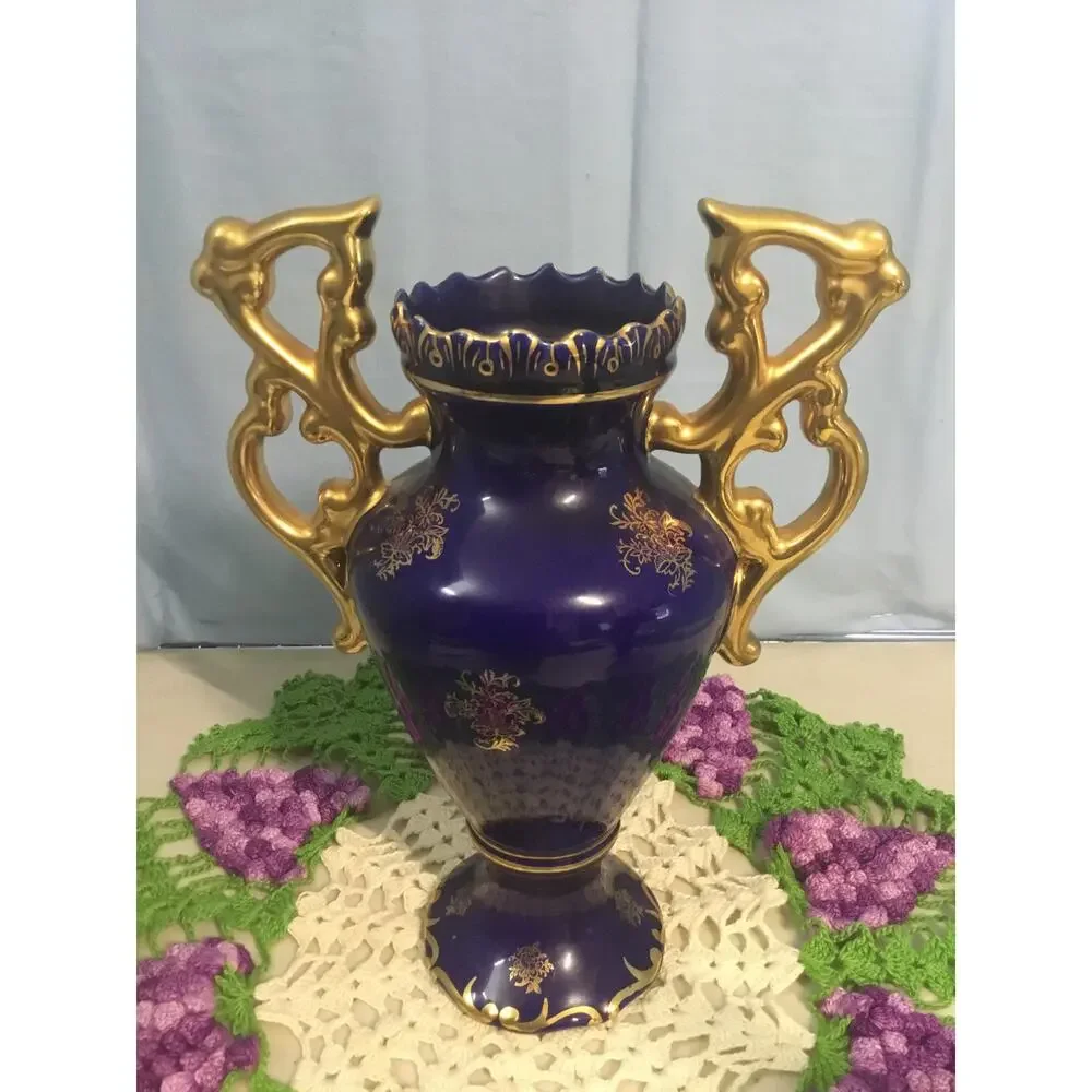 ELPA Vase Alcobaca Portugal  Navy Blue And Gold Stunning #2548